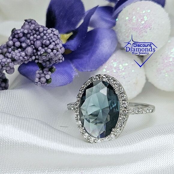 Blue Topaz & White Baguette Diamond Cocktail Ring on 925 Sterling Silver - Picture 4 of 7
